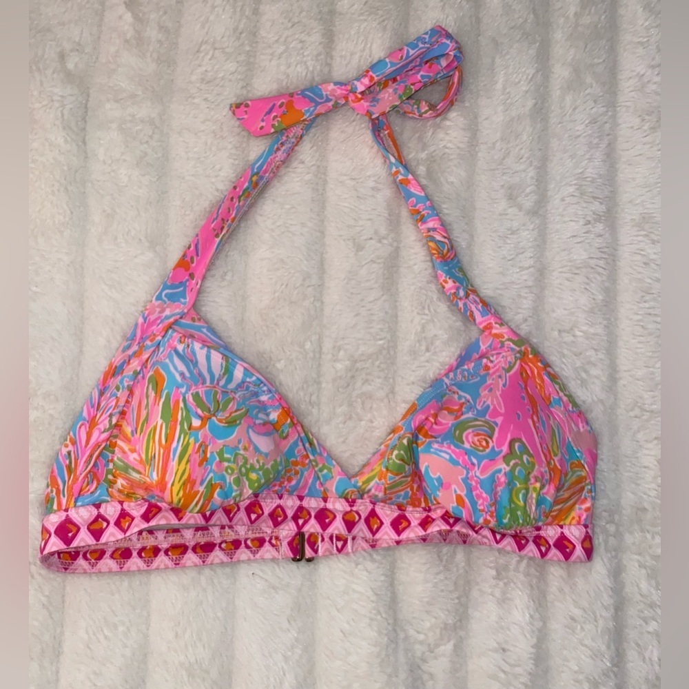 Lilly Pulitzer Pink Bikini Halter Top MEDIUM Bailor Triangle or Scuba To Cuba
